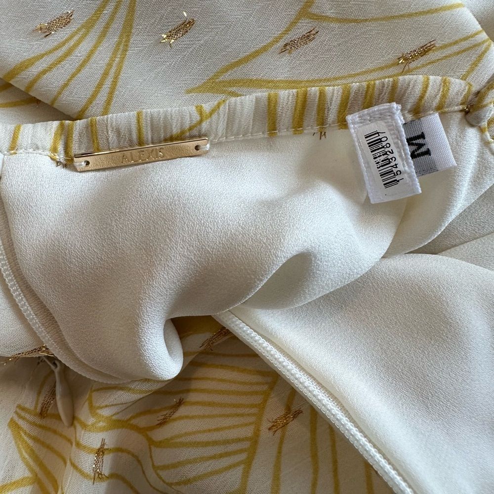 Alexis Yellow and White Metallic Hugo Halter Ruffle Mini Dress| Size M - Picture 11 of 13